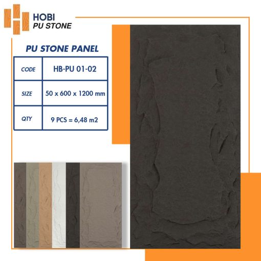 Tấm ốp PU giả đá HOBI HB-PU 01-02 ✅ Màu xám đen