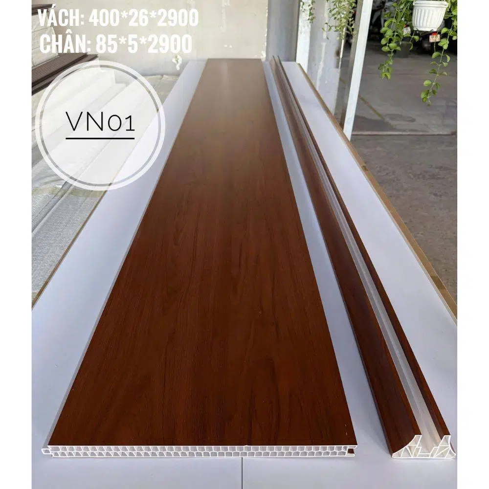 Tấm Vách Ngăn Nhựa Giả Gỗ VN01 - Màu Đỏ Vân Gỗ Nâu